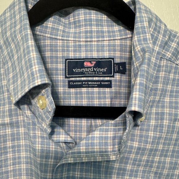 Vineyard Vines Men Long Sleeve Blue Plaid Button Down 100% Cotton Large Murray - Picture 1 of 6